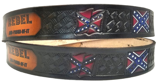 Rebel painted scene embossed leather belt