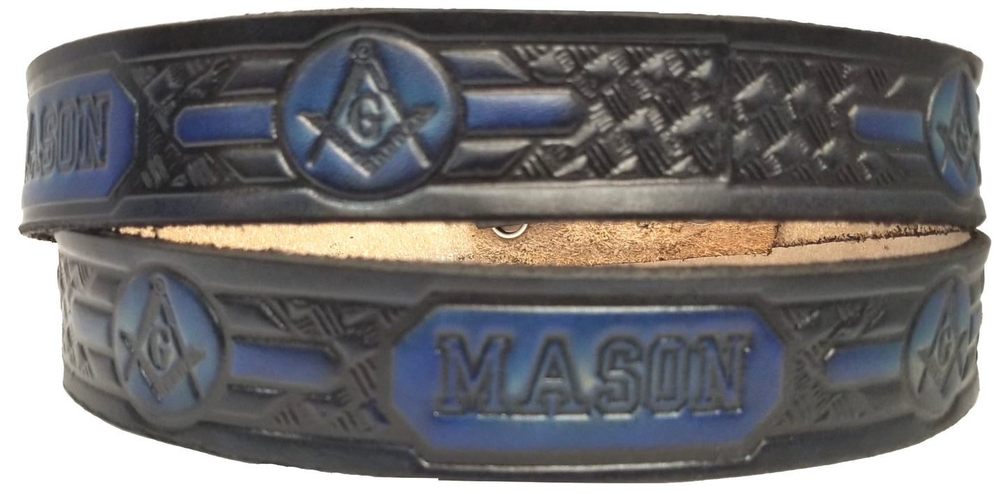 Mason painted scene embossed leather belt