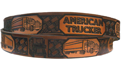 American Trucker painted scene embossed leather belt