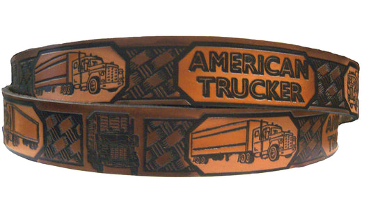 American Trucker painted scene embossed leather belt