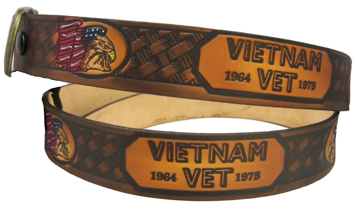 Vietnam Veteran painted scene embossed leather belt